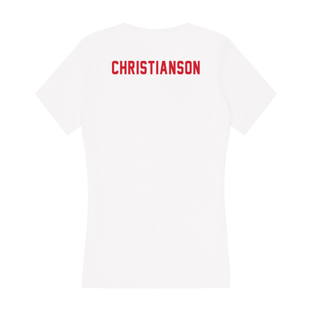 NC State - NCAA Women's Swimming & Diving : Lily Christianson - Women's V-Neck T-Shirt-1