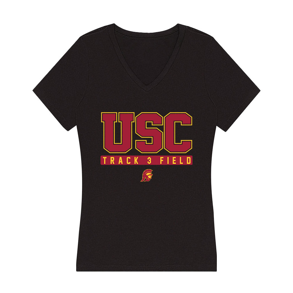 USC - NCAA Men's Track & Field : Yougendy Mauricette - Women's V-Neck T-Shirt-0