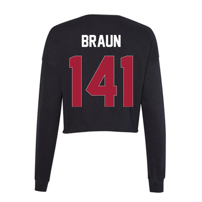 Oklahoma - NCAA Wrestling : Alex Braun - Women's Cropped Crew Fleece-1