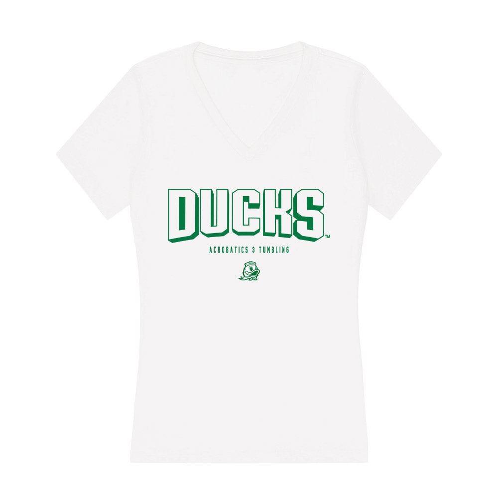 Oregon - NCAA Acrobatics & Tumbling : Mailee Tower - Women's V-Neck T-Shirt-0