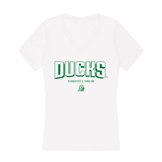 Oregon - NCAA Acrobatics & Tumbling : Mailee Tower - Women's V-Neck T-Shirt-0
