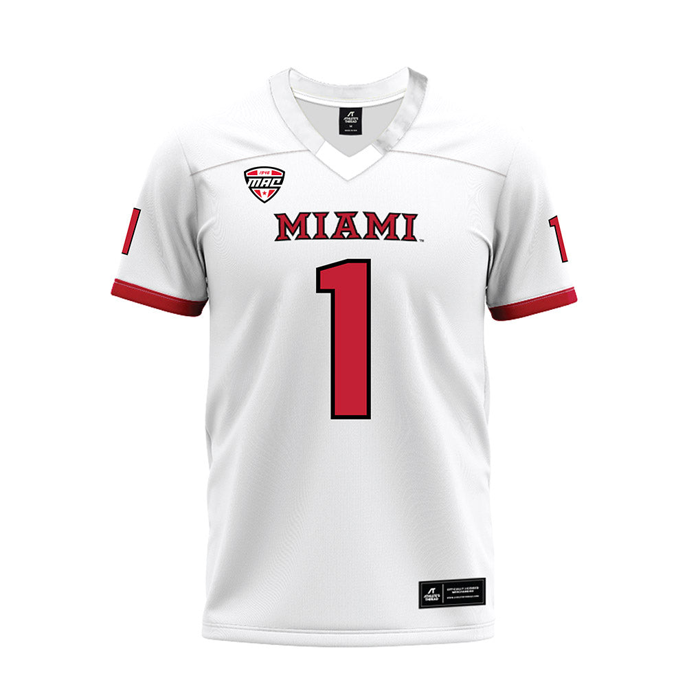 Miami of Ohio - NCAA Football : Eli Blakey - White Premium Football Jersey-0