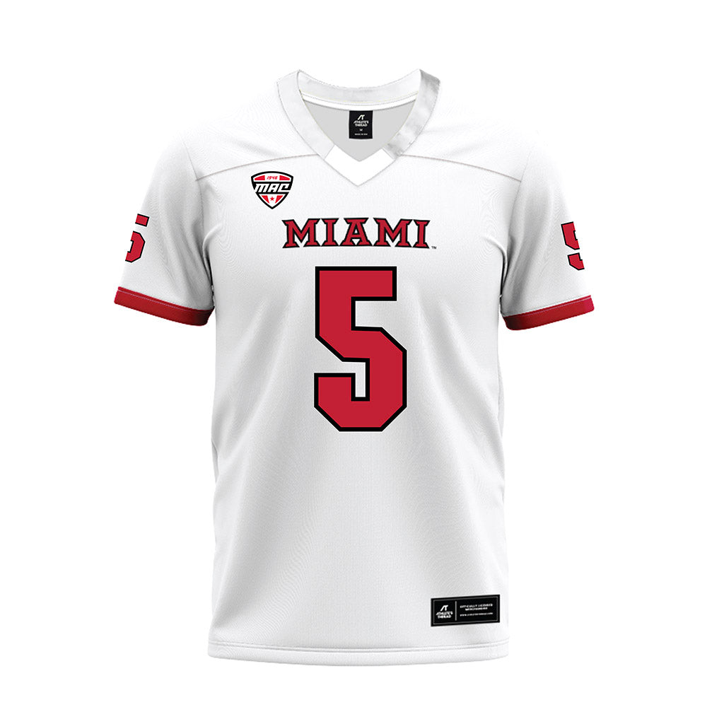 Miami of Ohio - NCAA Football : Luke Evans - White Premium Football Jersey-0