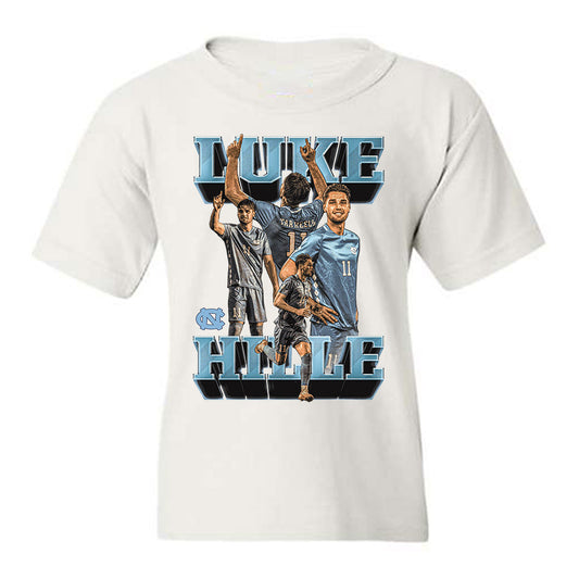 UNC - NCAA Men's Soccer : Luke Hille - Player Collage Youth T-Shirt-0