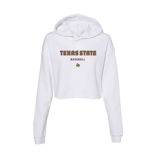 Texas State - NCAA Baseball : Samson Pugh - Women's Crop Fleece Hoodie-0