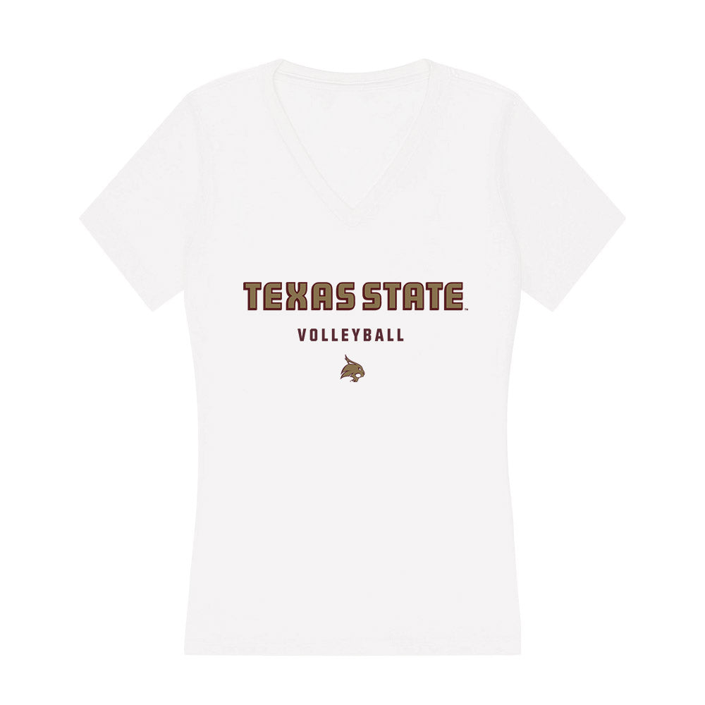 Texas State - NCAA Women's Volleyball : Megan Woods - Women's V-Neck T-Shirt-0