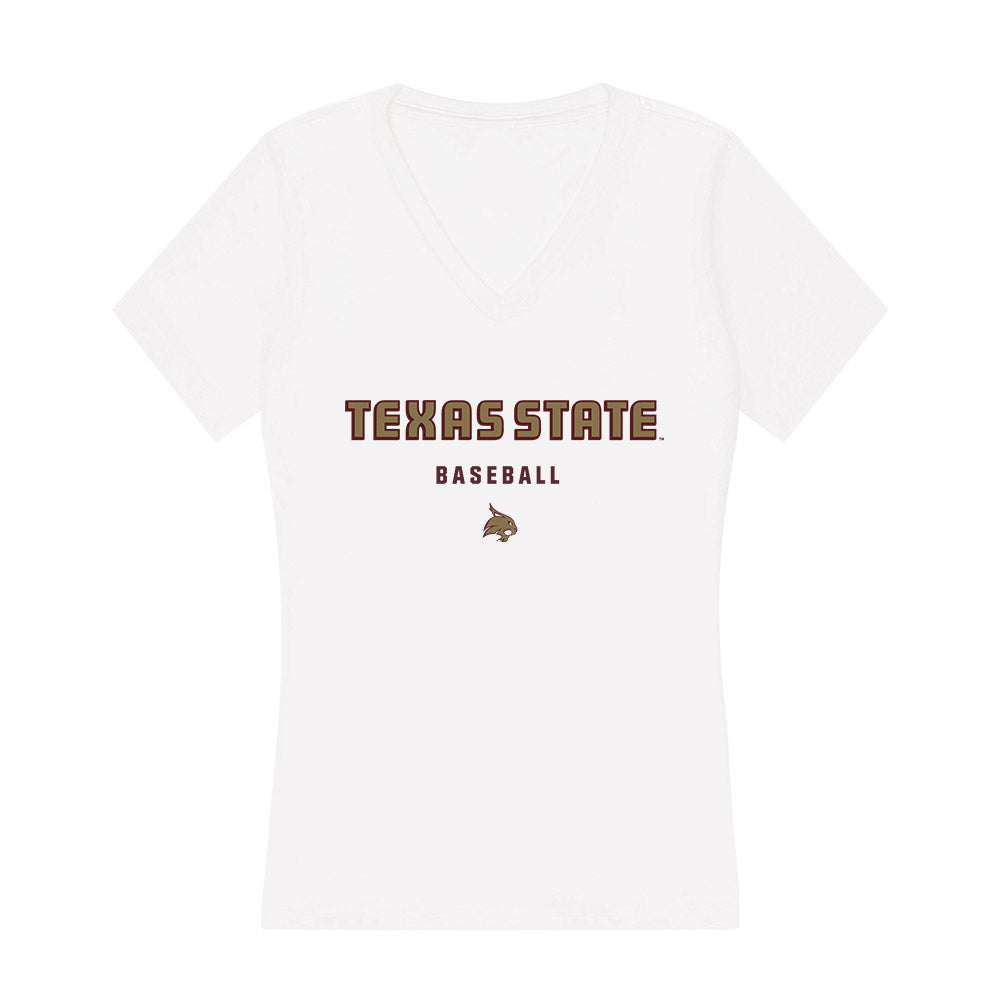 Texas State - NCAA Baseball : Justin Vossos - Women's V-Neck T-Shirt-0