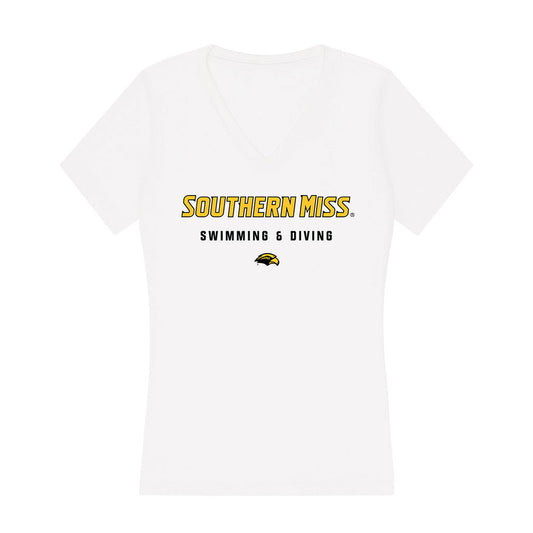 Southern Miss - NCAA Women's Swimming & Diving : Rae'Shaundra Johnson - Women's V-Neck T-Shirt-0