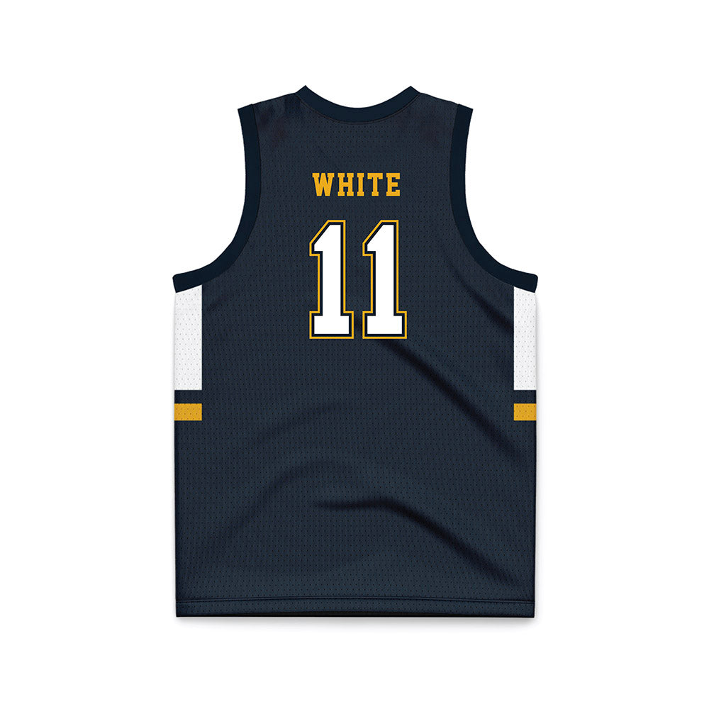 ETBU - NCAA Men's Basketball : Campbell White - Navy Basketball Jersey-1