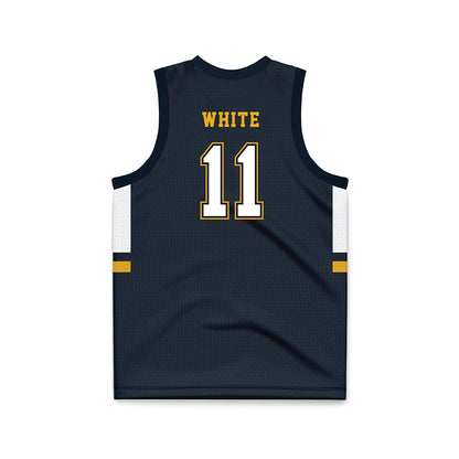 ETBU - NCAA Men's Basketball : Campbell White - Navy Basketball Jersey-1