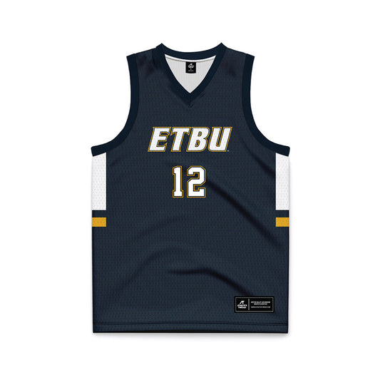 ETBU - NCAA Men's Basketball : Robert Smith - Navy Basketball Jersey-0