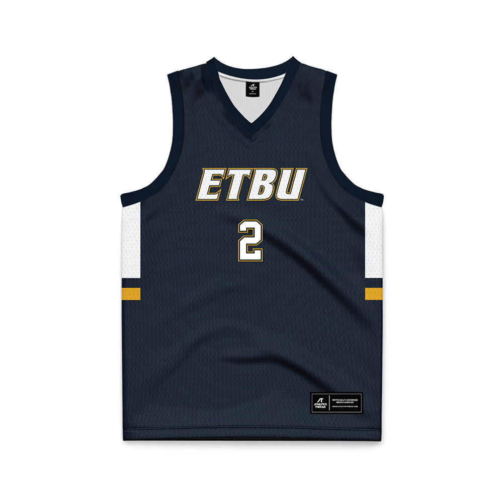 ETBU - NCAA Men's Basketball : Shad Levy - Navy Basketball Jersey-0