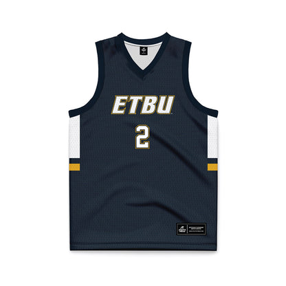ETBU - NCAA Men's Basketball : Shad Levy - Navy Basketball Jersey-0