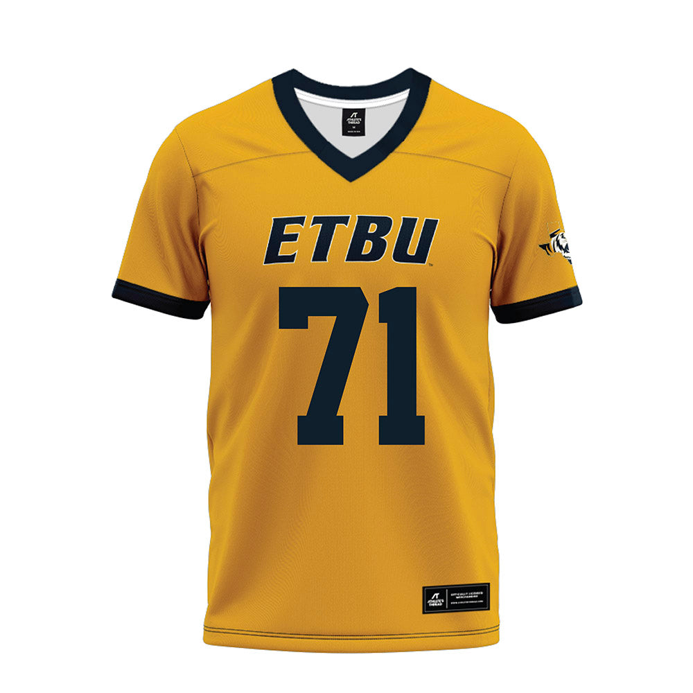 ETBU - NCAA Football : Devon Jolly - Gold Premium Football Jersey-0
