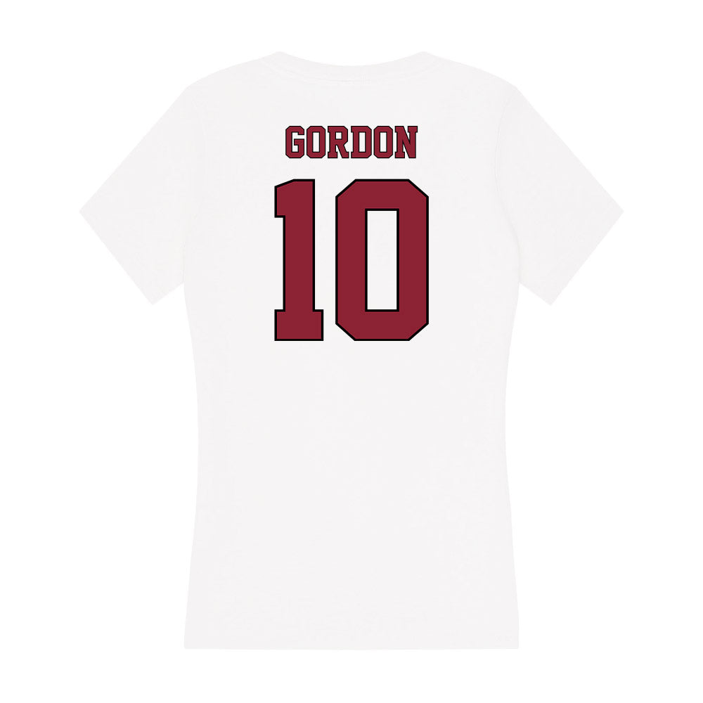 NCCU - NCAA Men's Basketball : Devin Gordon - Women's V-Neck T-Shirt-1