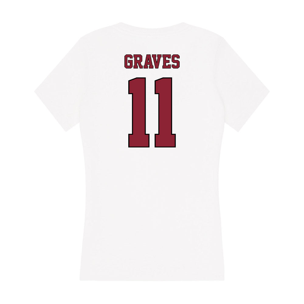 NCCU - NCAA Softball : Makiya Graves - Women's V-Neck T-Shirt-1