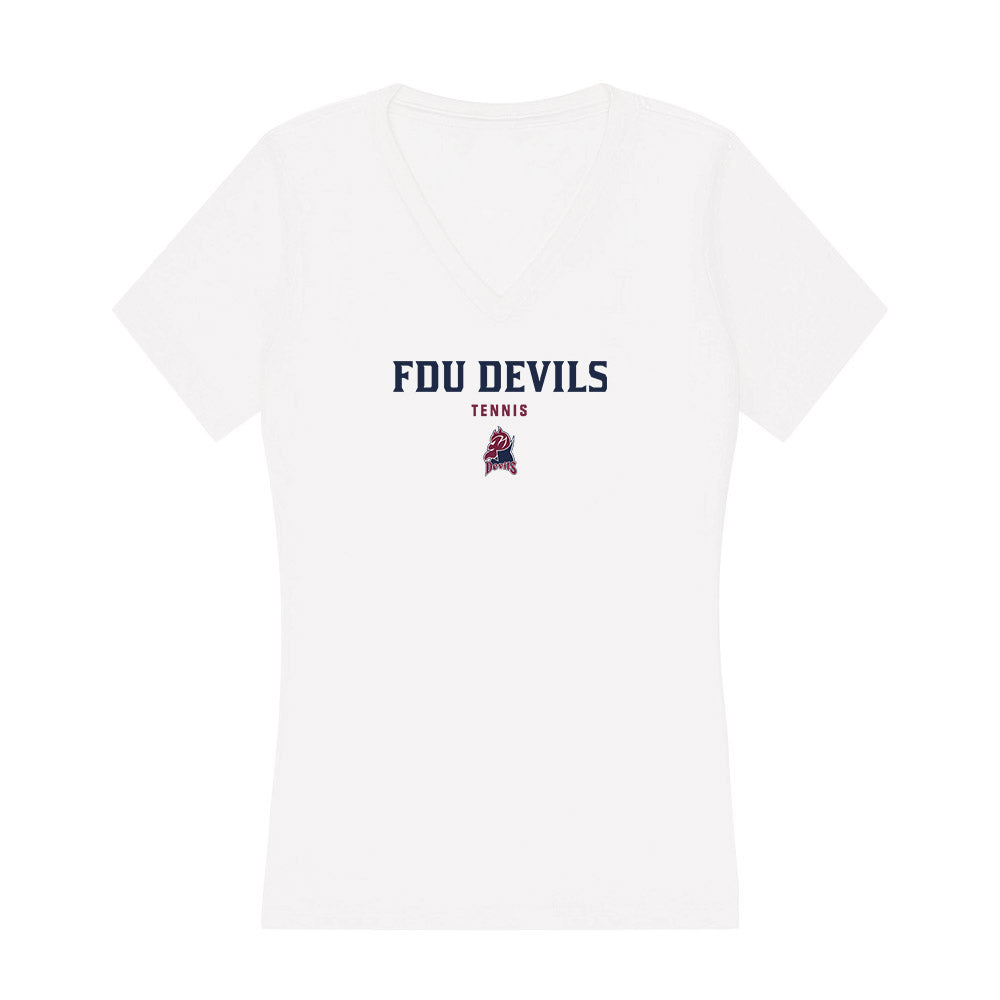 FDU - NCAA Men's Tennis : Jaden Andresen - Women's V-Neck T-Shirt-0