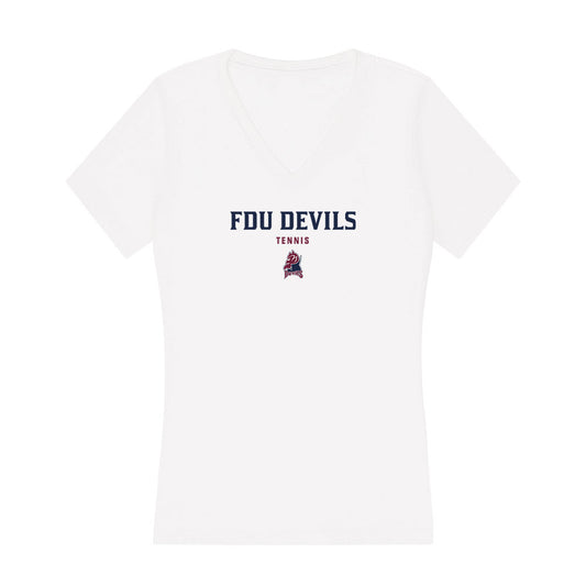 FDU - NCAA Men's Tennis : Jaden Andresen - Women's V-Neck T-Shirt-0