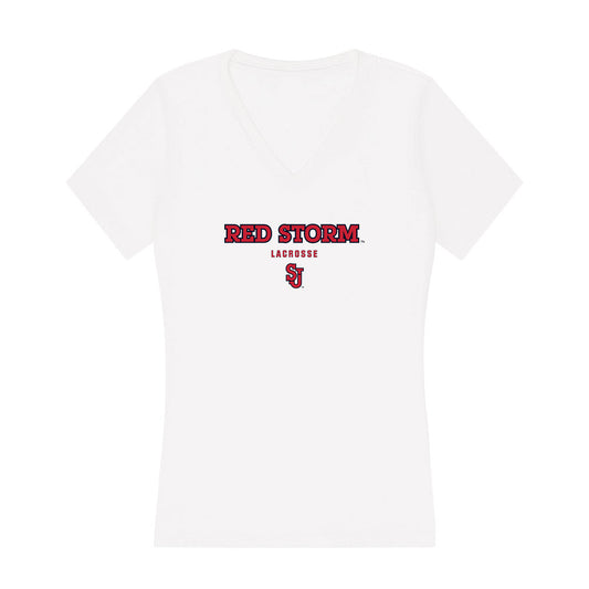 St. Johns - NCAA Men's Lacrosse : Luke Mangan - Women's V-Neck T-Shirt-0