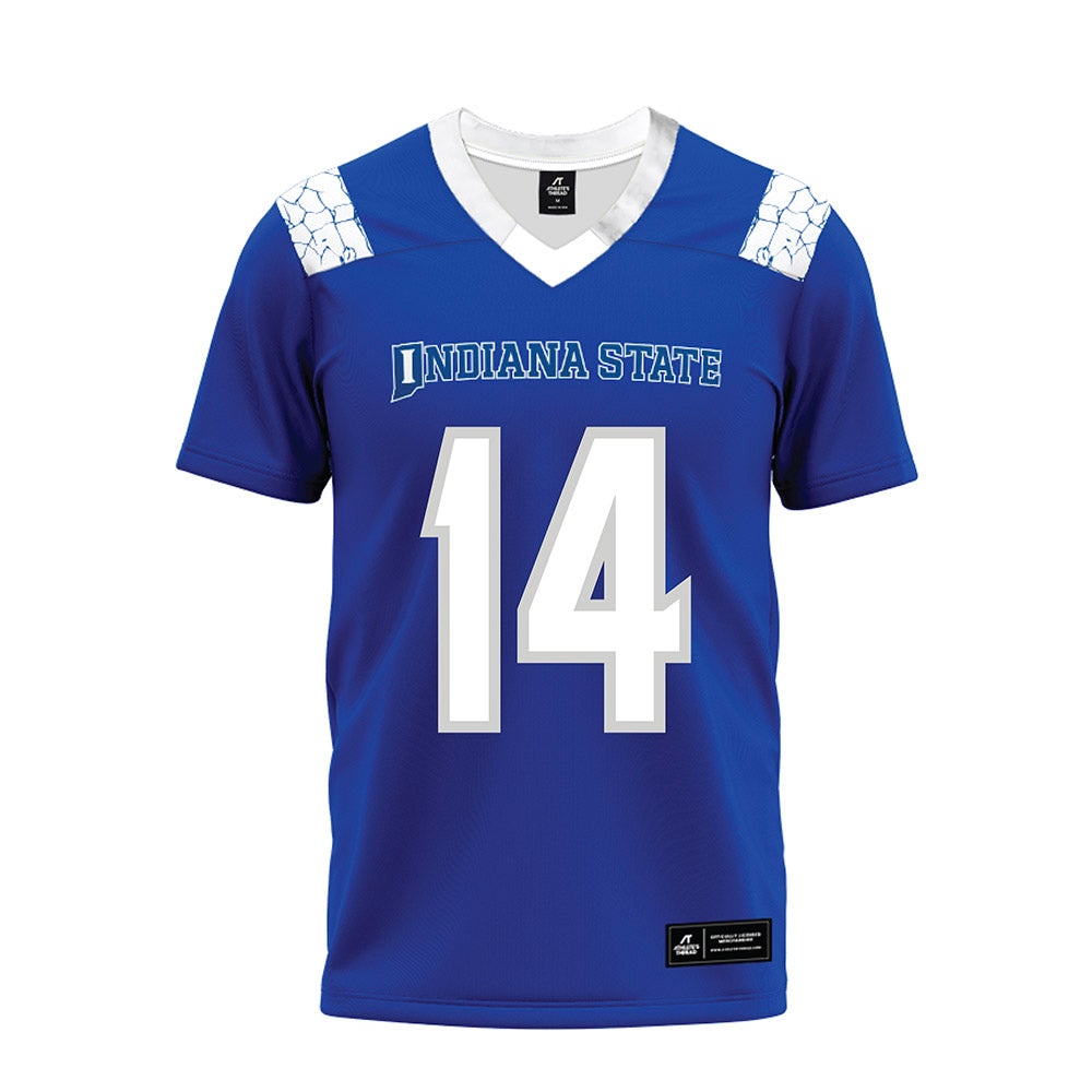 Indiana State - NCAA Football : BJ Wuest - Royal Blue Premium Football Jersey-0