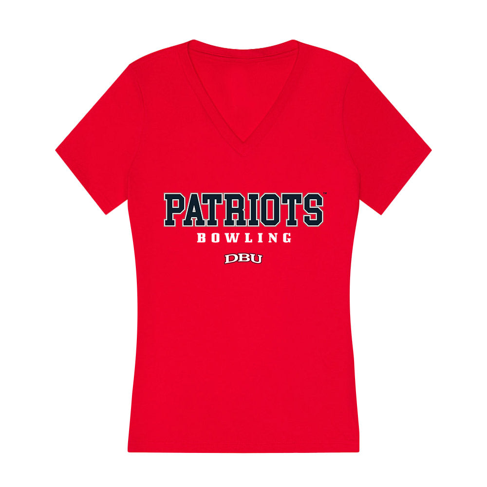 Dallas Baptist - NCAA Women's Bowling : Travis Sorola - Women's V-Neck T-Shirt-0