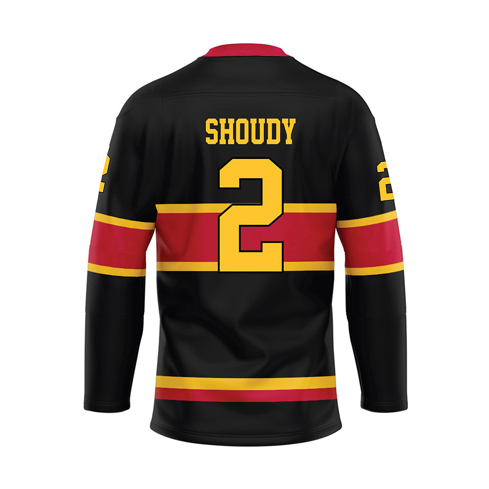 Ferris State - NCAA Men's Ice Hockey : Travis Shoudy - 2024 Black Hockey Jersey-1