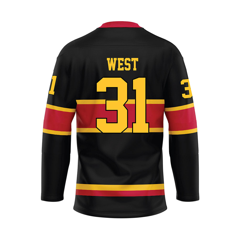 Ferris State - NCAA Men's Ice Hockey : Noah West - 2024 Black Hockey Jersey-1