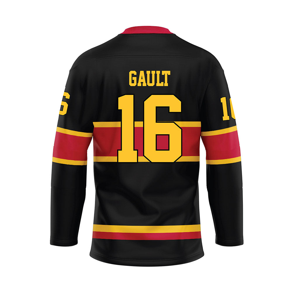 Ferris State - NCAA Men's Ice Hockey : Caiden Gault - 2024 Black Hockey Jersey-1