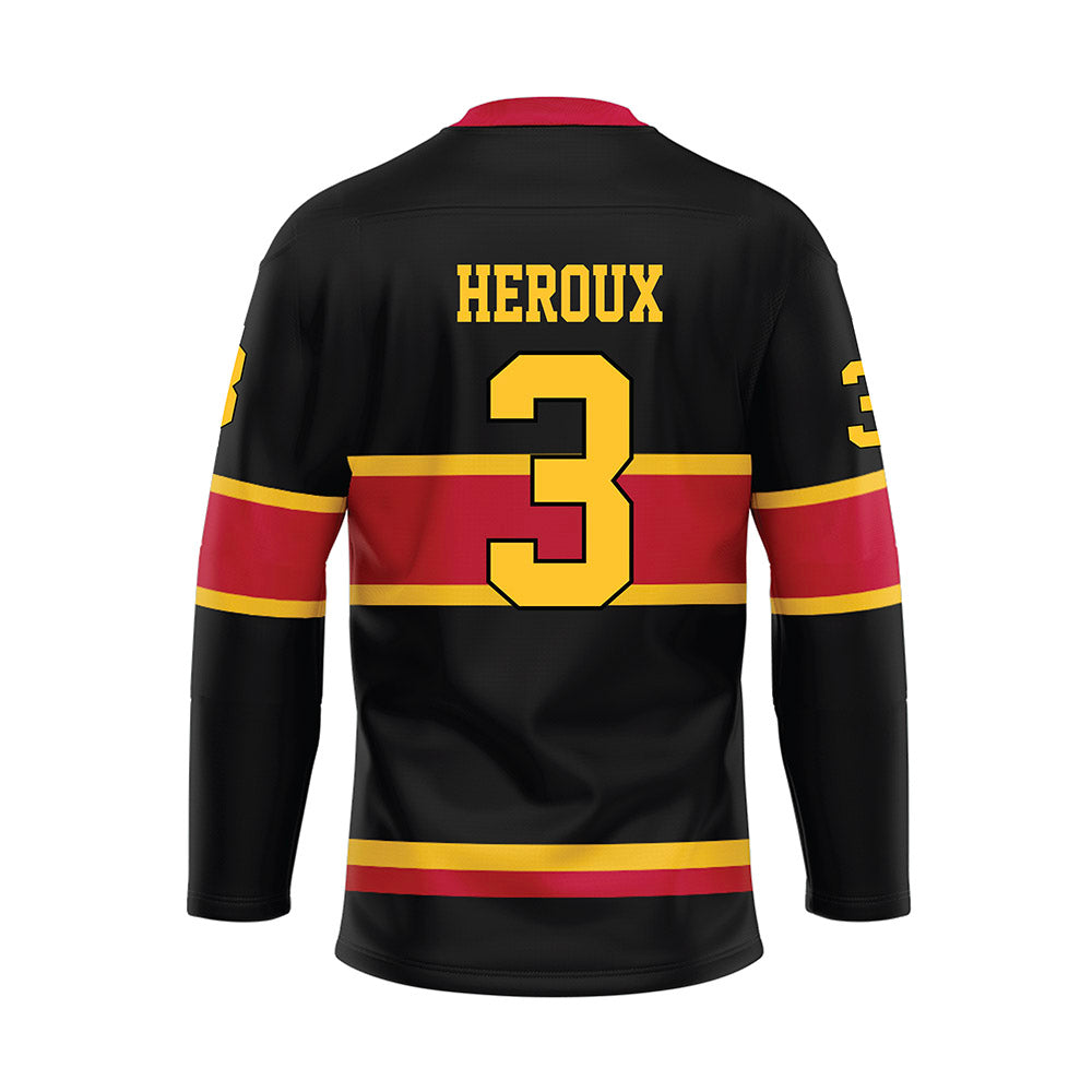 Ferris State - NCAA Men's Ice Hockey : Logan Heroux - 2024 Black Hockey Jersey-1