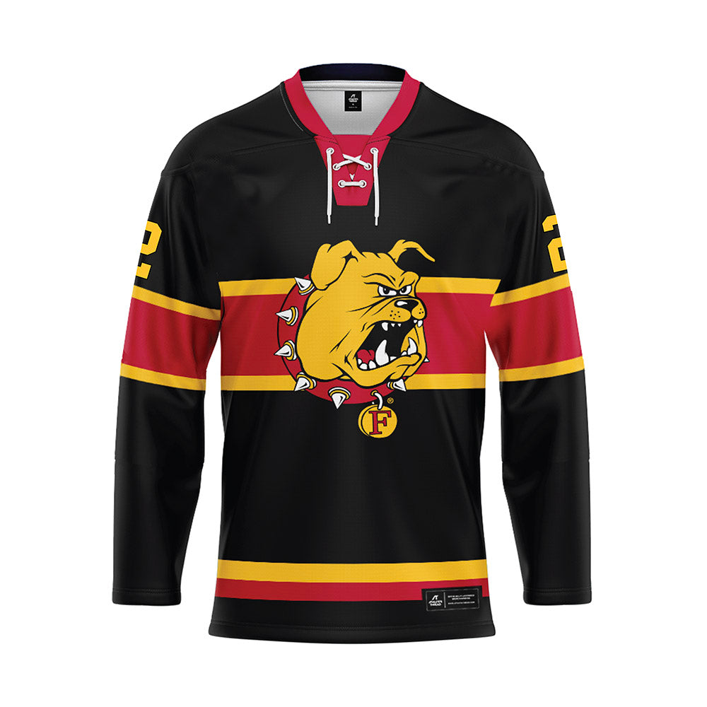 Ferris State - NCAA Men's Ice Hockey : Travis Shoudy - 2024 Black Hockey Jersey-0