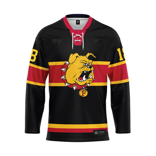 Ferris State - NCAA Men's Ice Hockey : Kaleb Ergang - 2024 Black Hockey Jersey-0