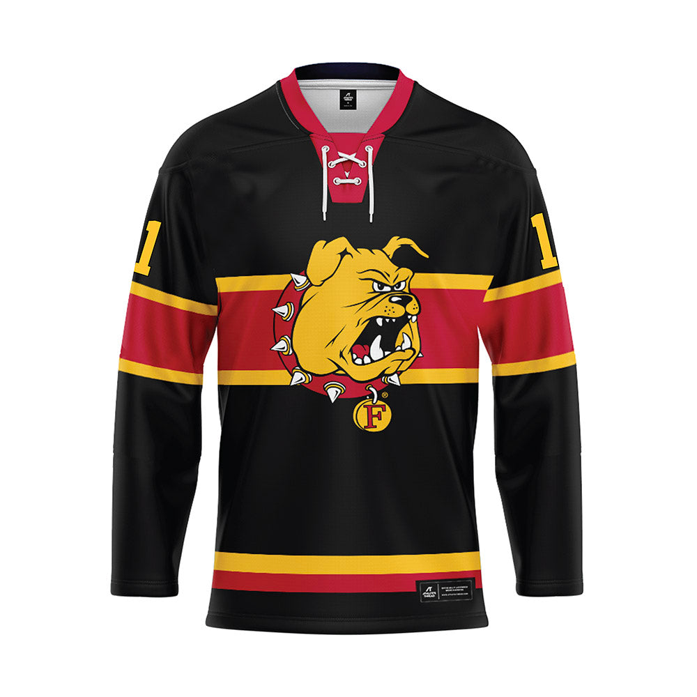 Ferris State - NCAA Men's Ice Hockey : Jacob Dirks - 2024 Black Hockey Jersey-0