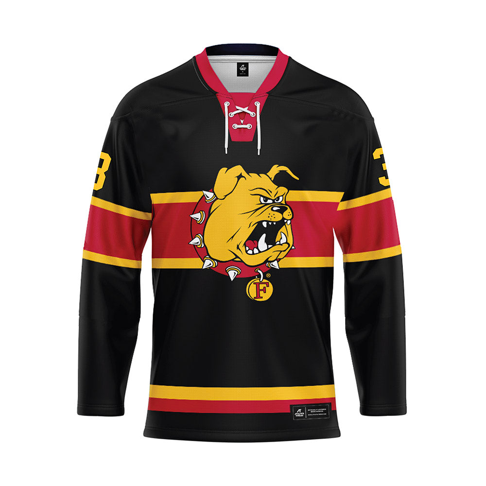 Ferris State - NCAA Men's Ice Hockey : Logan Heroux - 2024 Black Hockey Jersey-0