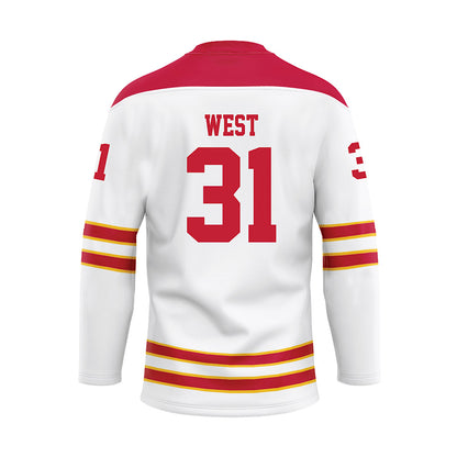 Ferris State - NCAA Men's Ice Hockey : Noah West - 2024 White Hockey Jersey-1