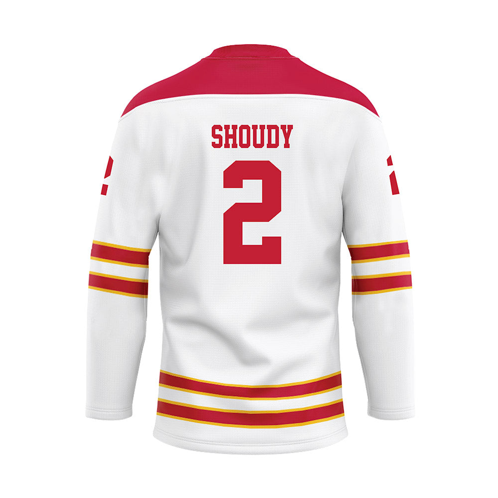 Ferris State - NCAA Men's Ice Hockey : Travis Shoudy - 2024 White Hockey Jersey-1