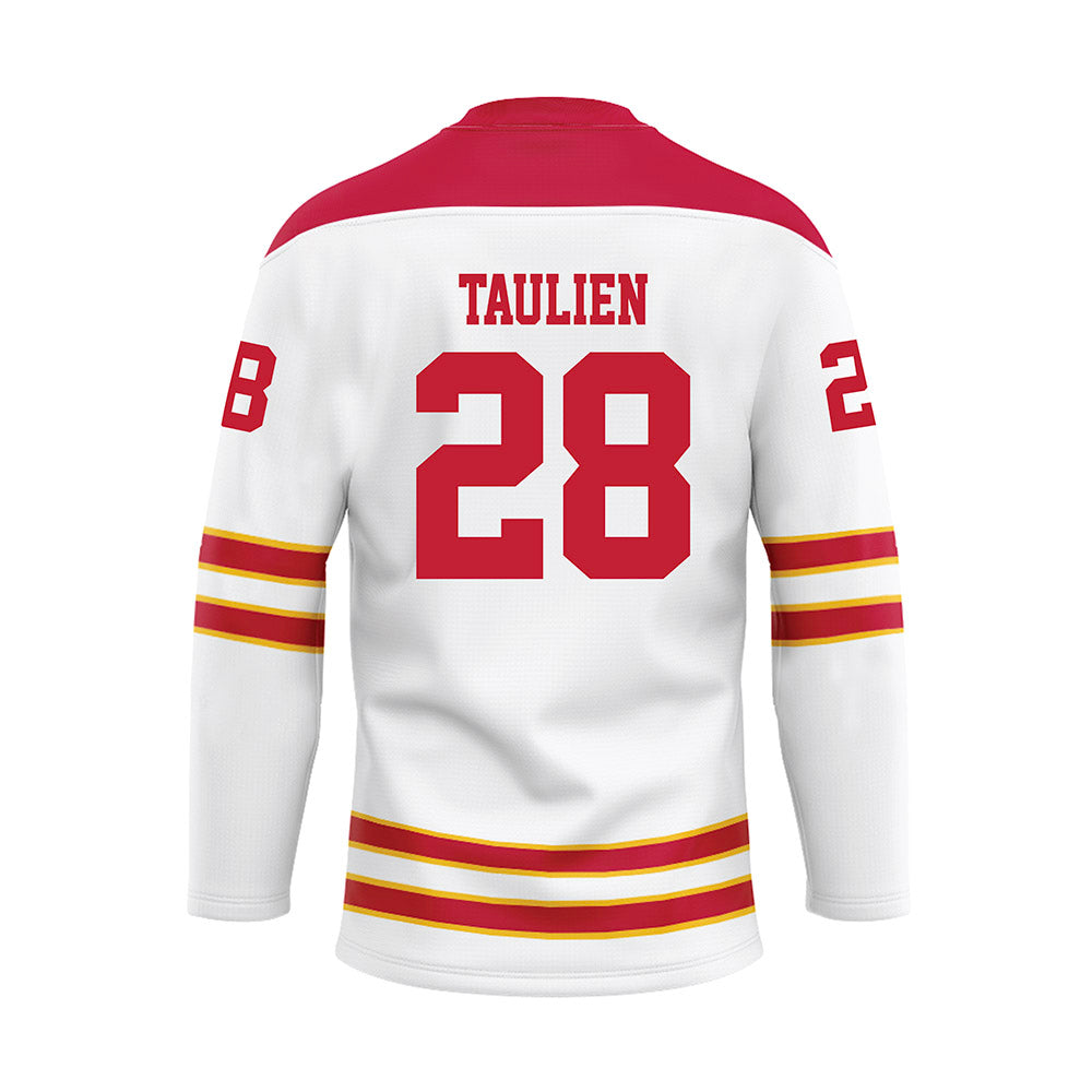 Ferris State - NCAA Men's Ice Hockey : Trevor Taulien - 2024 White Hockey Jersey-1