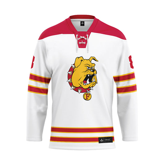 Ferris State - NCAA Men's Ice Hockey : Tyler Schleppe - 2024 White Hockey Jersey-0