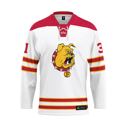 Ferris State - NCAA Men's Ice Hockey : Noah West - 2024 White Hockey Jersey-0