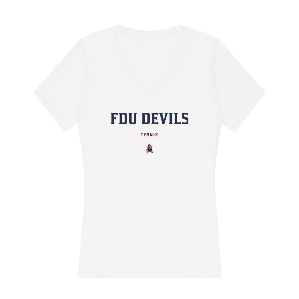 FDU - NCAA Men's Tennis : Jaden Andresen - Women's V-Neck T-Shirt-0