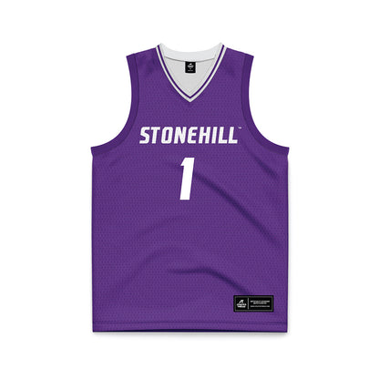 Stonehill - NCAA Men's Basketball : Joshua Morgan - Purple Basketball Jersey-0