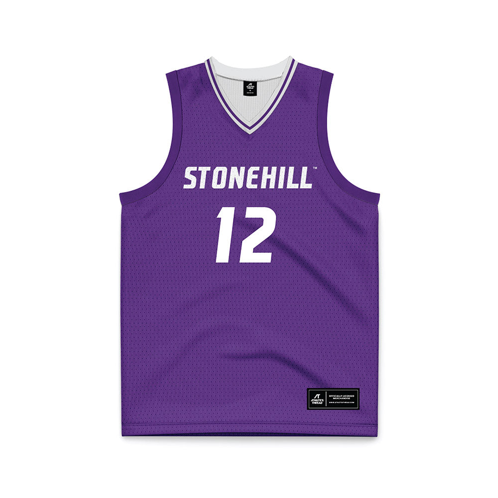 Stonehill - NCAA Men's Basketball : Eino Montin - Purple Basketball Jersey-0