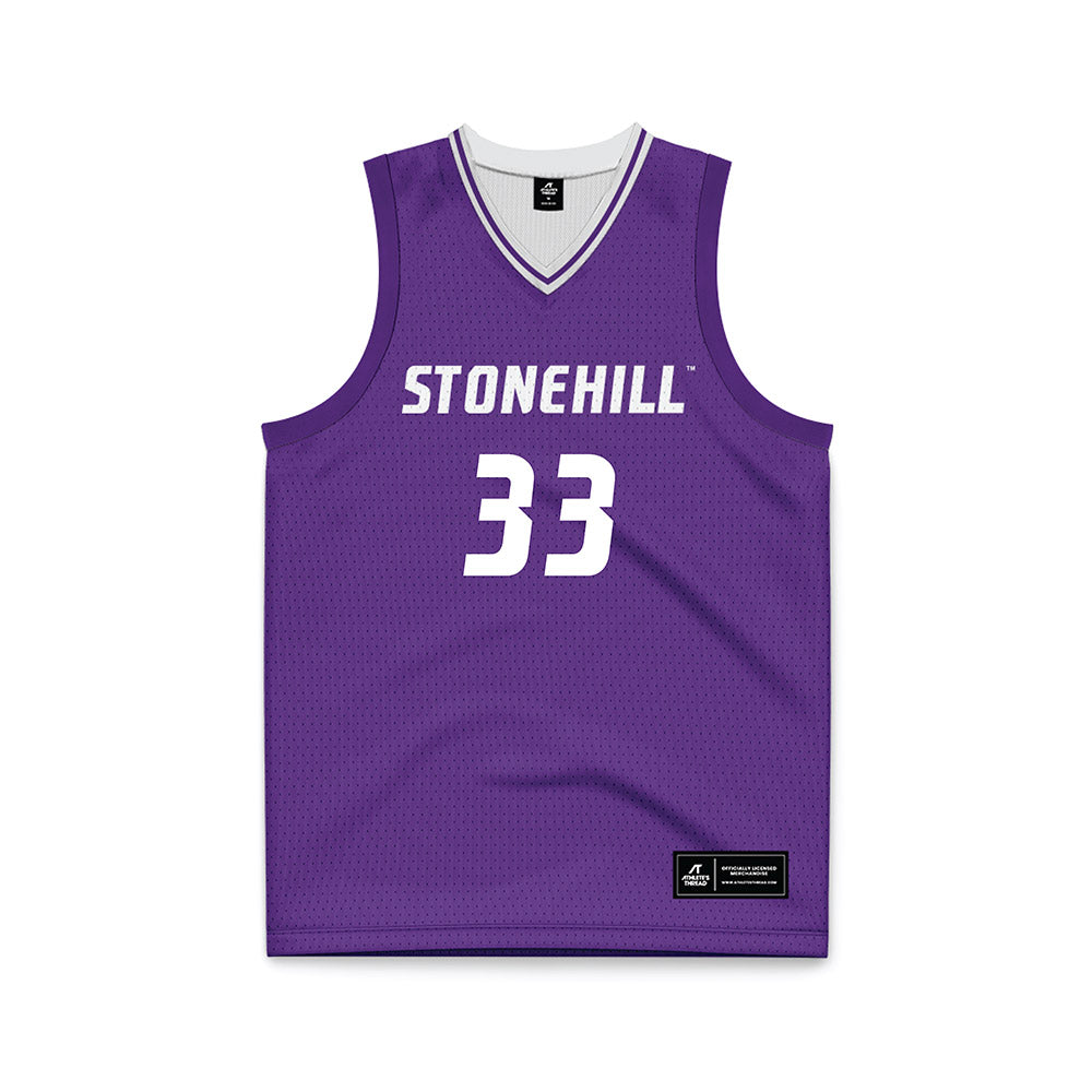 Stonehill - NCAA Men's Basketball : Ethan Meuser - Purple Basketball Jersey-0