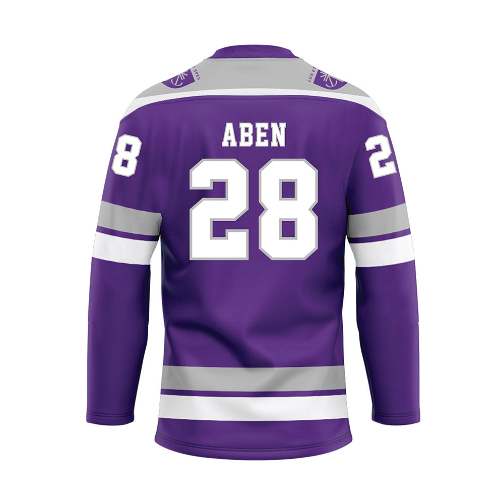 Stonehill - NCAA Men's Ice Hockey : Zachary Aben - Purple Hockey Jersey-1