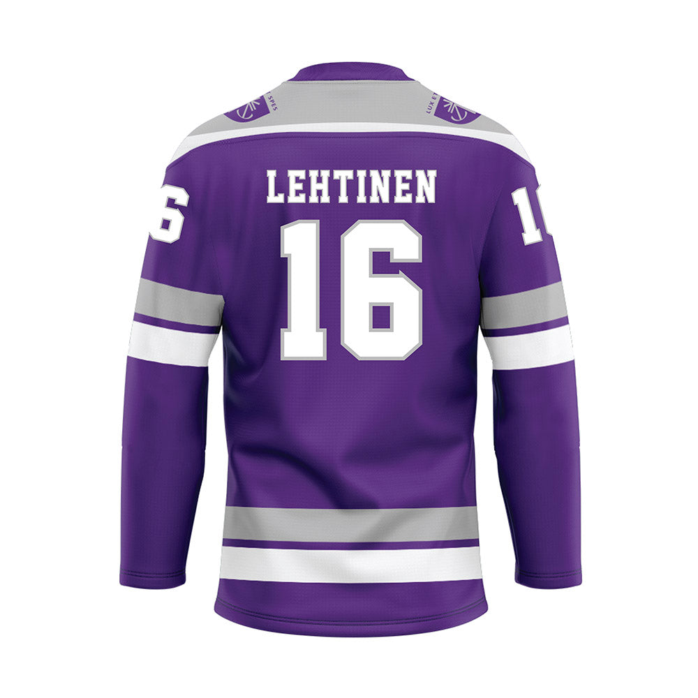 Stonehill - NCAA Men's Ice Hockey : Joel Lehtinen - Purple Hockey Jersey-1