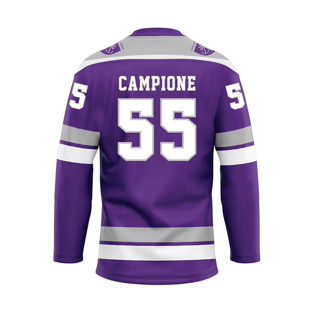 Stonehill - NCAA Men's Ice Hockey : Dominick Campione - Purple Hockey Jersey-1