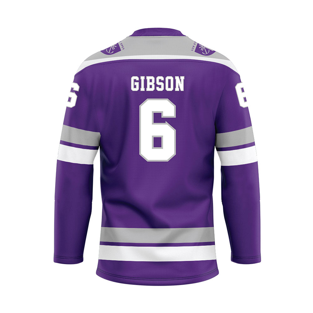 Stonehill - NCAA Men's Ice Hockey : Justin Gibson - Purple Hockey Jersey-1
