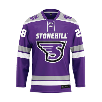 Stonehill - NCAA Men's Ice Hockey : Zachary Aben - Purple Hockey Jersey-0