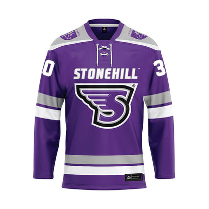 Stonehill - NCAA Men's Ice Hockey : Dylan Ghaemi - Purple Hockey Jersey-0