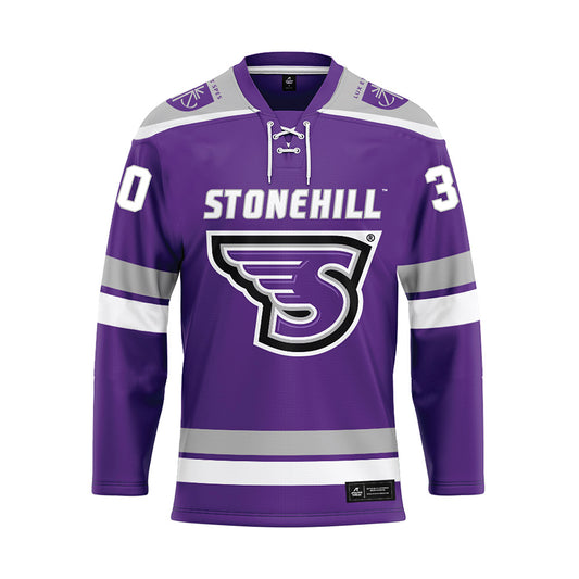 Stonehill - NCAA Men's Ice Hockey : Dylan Ghaemi - Purple Hockey Jersey-0