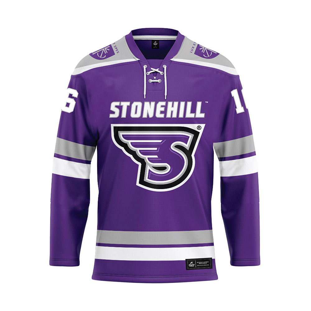 Stonehill - NCAA Men's Ice Hockey : Joel Lehtinen - Purple Hockey Jersey-0